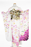 1357 白系　裾紫ラメ入り小花柄背面写真