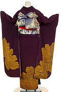 607 紫系　ラメ入り大輪の花柄背面写真